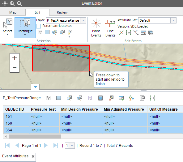 Selecting events by a bounding box Selecting events by a bounding box