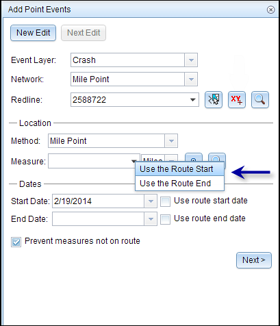 Entering the measure for a new point event Entering the measure for a new point event